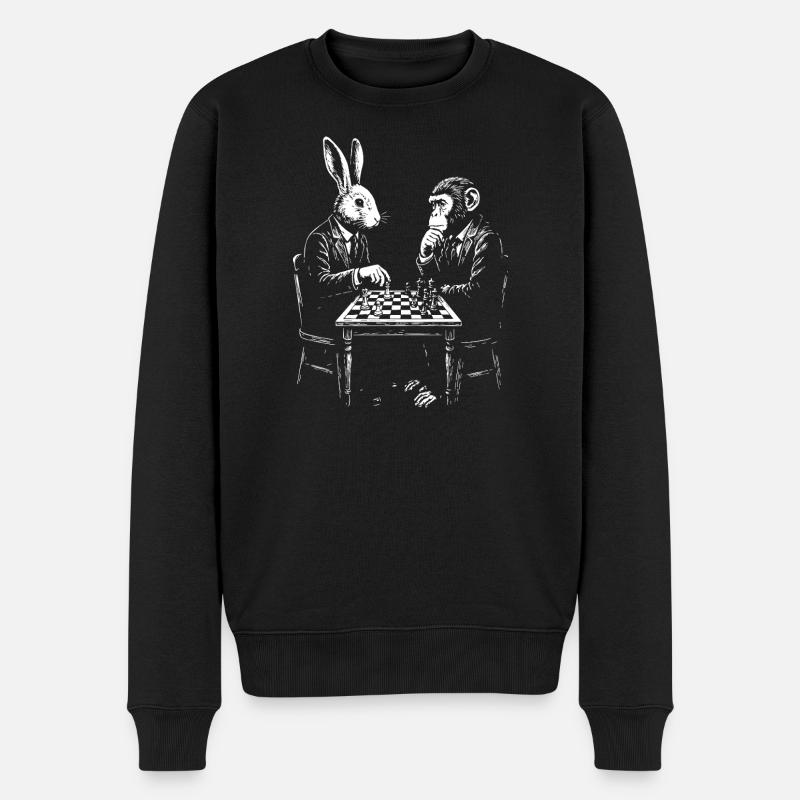 Duel d’échecs entre le lapin et le singe - Pull Premium bio Homme - noir