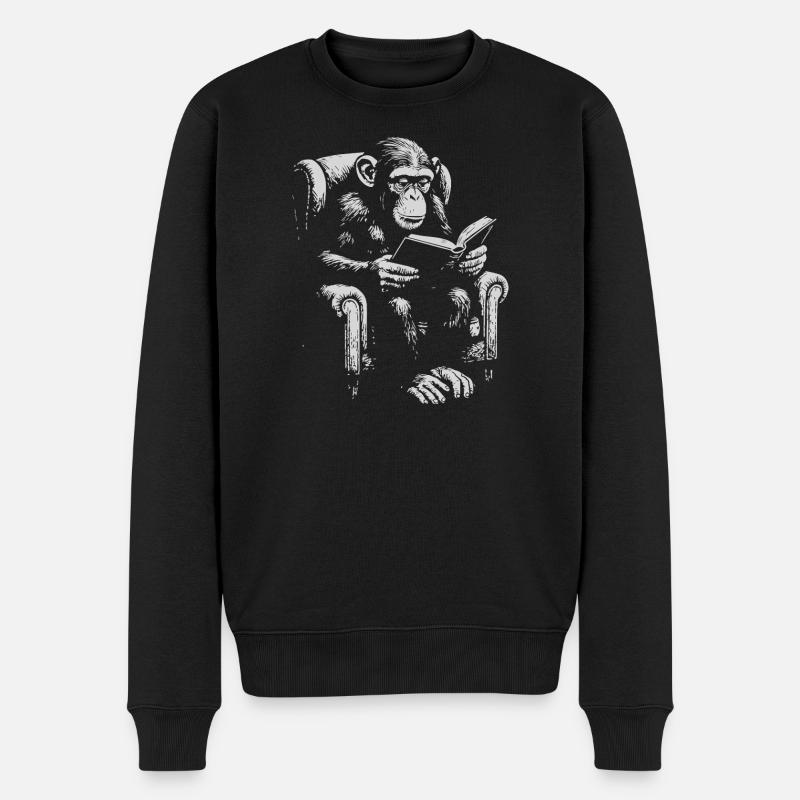 Ape Reading dans le fauteuil - Pull Premium bio Homme - noir