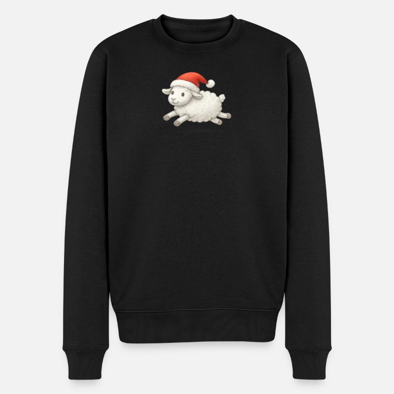 Schaf mit Weihnachtsmütze - Männer Premium Bio Pullover - Schwarz