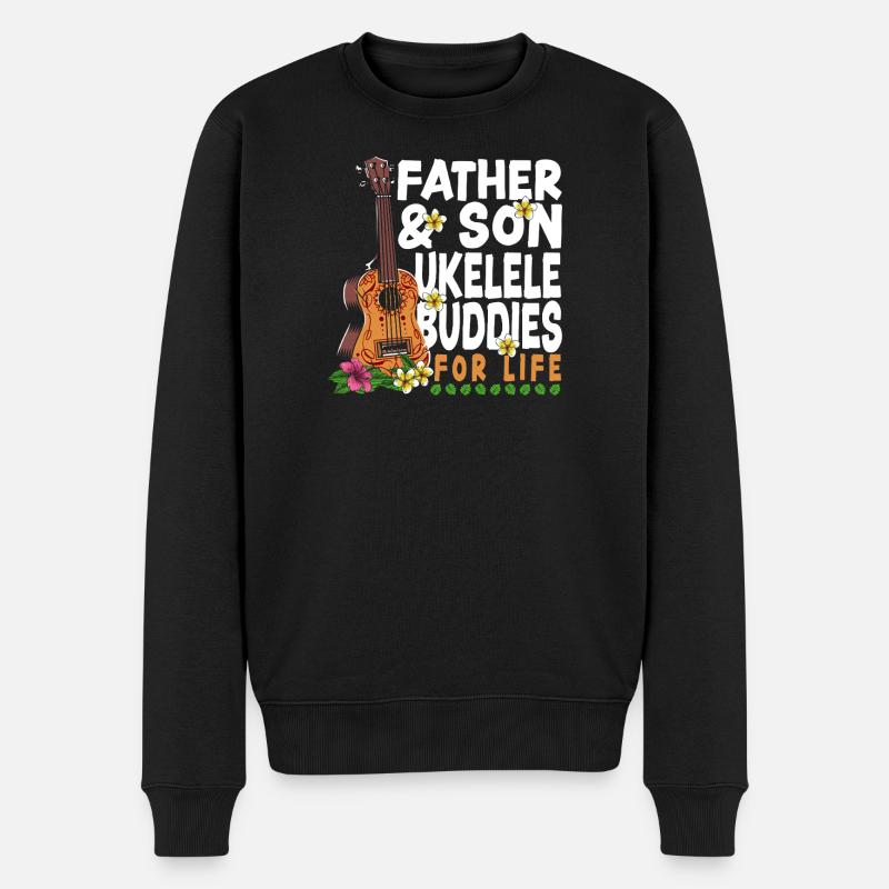 Hawaiian Ukulele Uke Dad Son - Männer Premium Bio Pullover - Schwarz