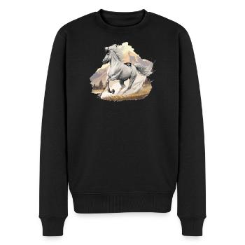 Cheval de saut en hauteur dans un paysage montagneux - Pull Premium bio Homme - noir - Devant - Nico (187cm)