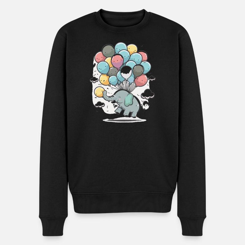 Ballon-Elefant im Wolkenmeer - Männer Premium Bio Pullover - Schwarz