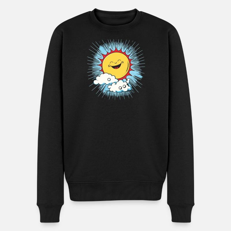 Lächelnde Sonne über Wolken - Männer Premium Bio Pullover - Schwarz