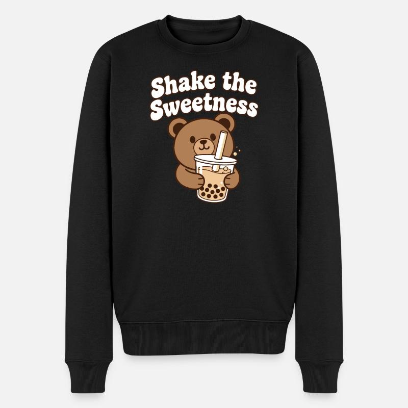 Kawaii Bär mit Bubble Tea - Männer Premium Bio Pullover - Schwarz