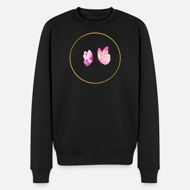 Papillon rose aquarelle en cercle - Pull Premium bio Homme - noir