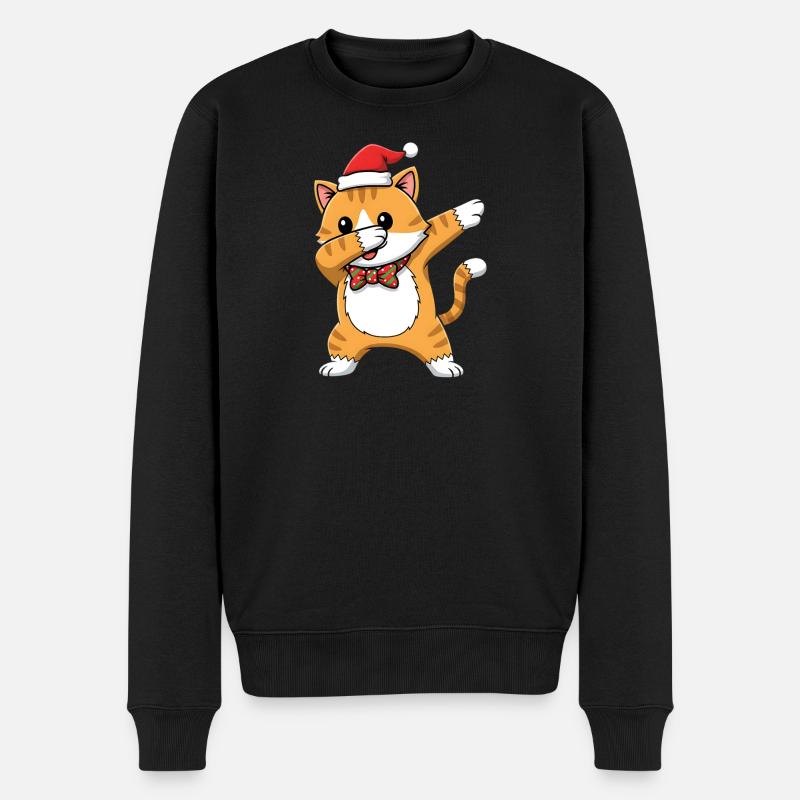 Süße Dabbing Katze mit Weihnachtsmütze Cartoon - Männer Premium Bio Pullover - Schwarz