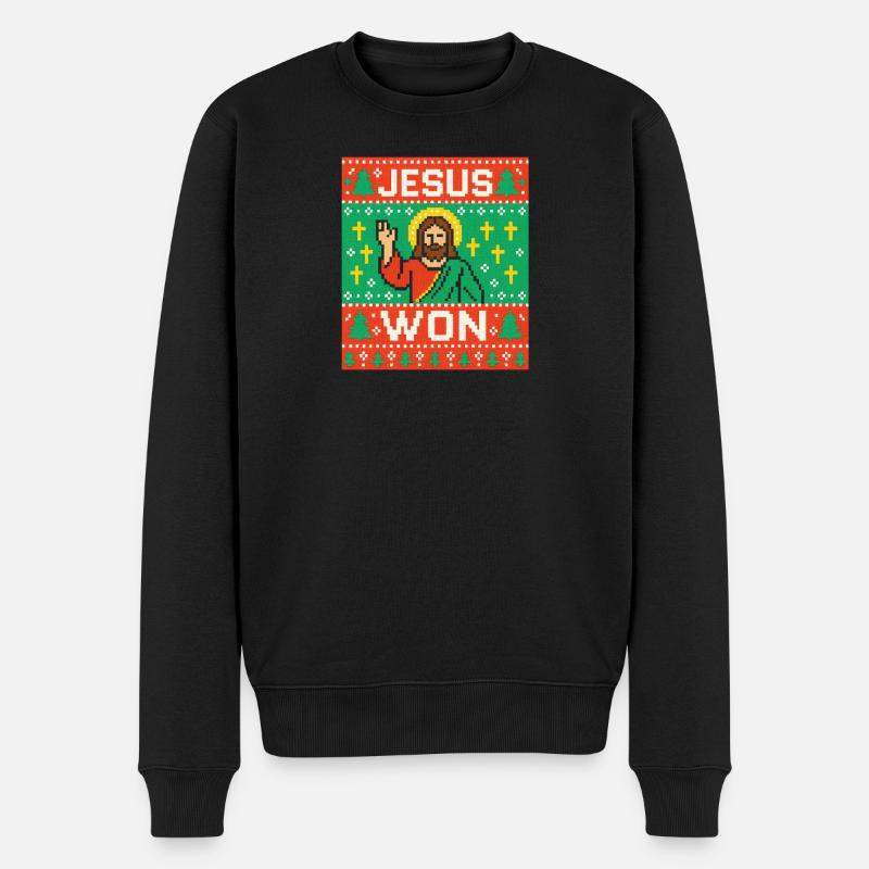 Jesus Won hässlicher Weihnachtspullover-Stil, christlich - Männer Premium Bio Pullover - Schwarz