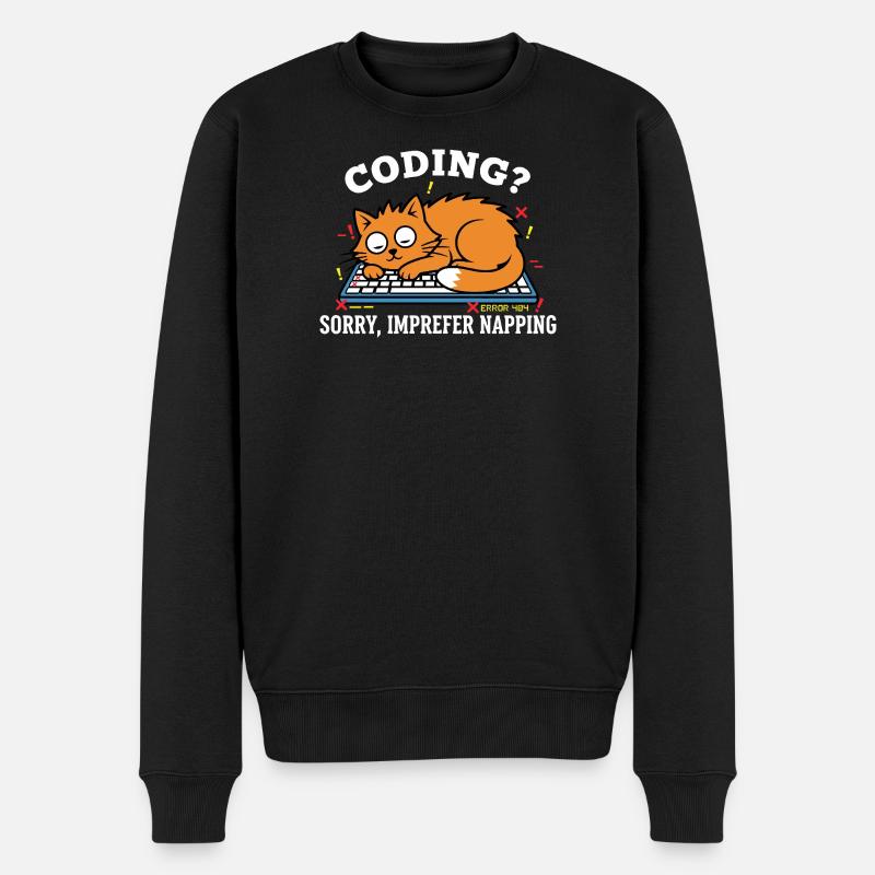 Coding? Sorry, ich schlafe lieber Lustige Katze - Männer Premium Bio Pullover - Schwarz