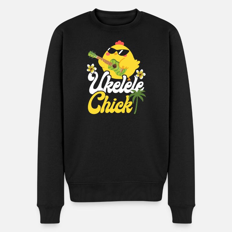 Hawaiian Ukulele Uke Chicken Girl - Männer Premium Bio Pullover - Schwarz