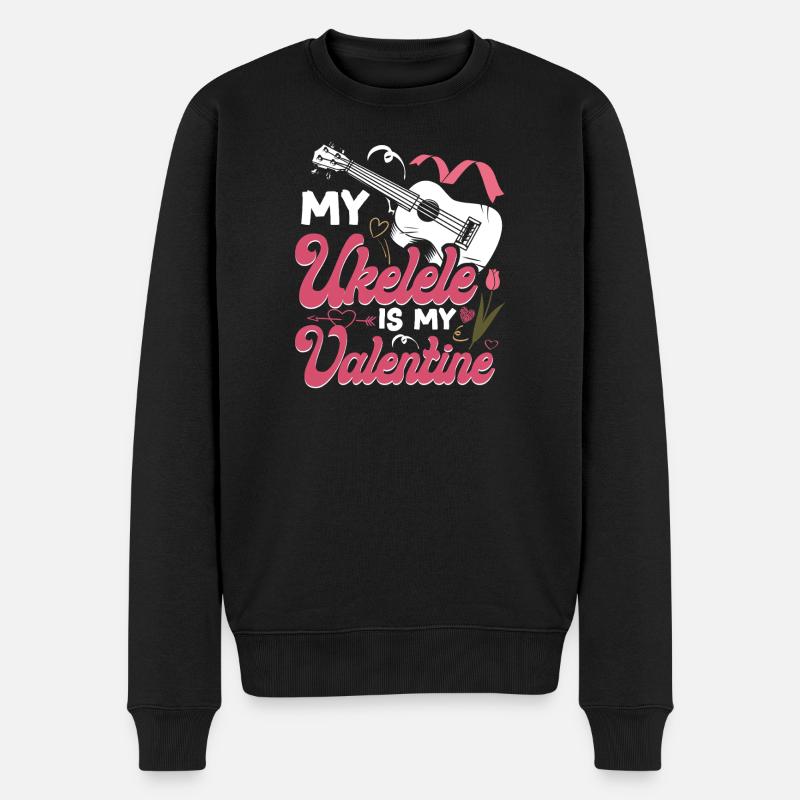 Hawaiian Ukulele Uke Valentines - Männer Premium Bio Pullover - Schwarz