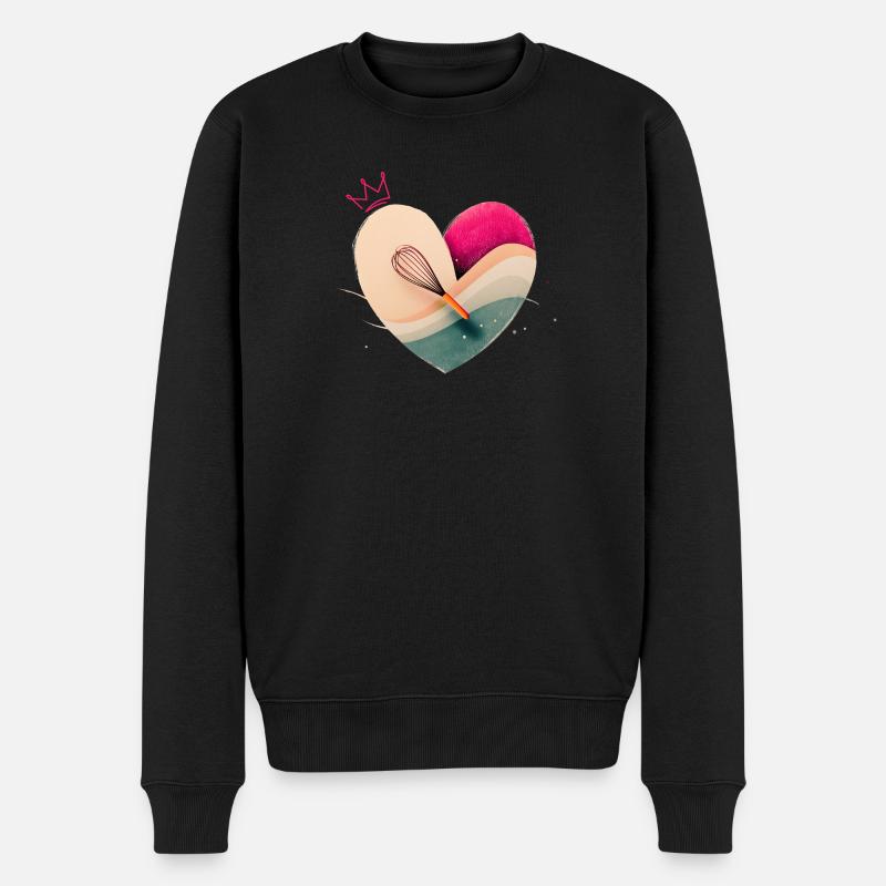 Herz mit Krone - Backen - Männer Premium Bio Pullover - Schwarz