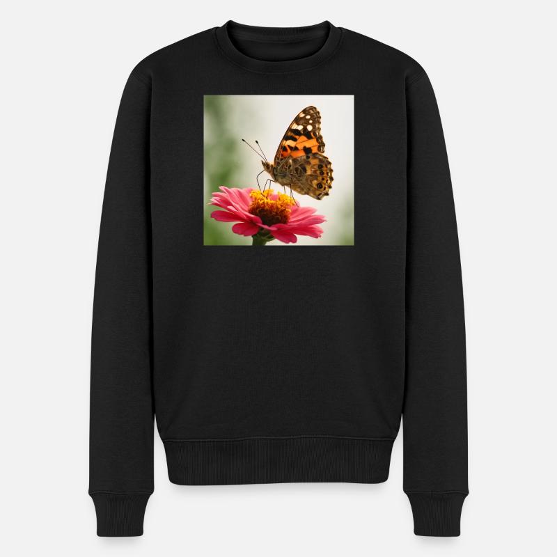 Papillon sur fleur rose - Pull Premium bio Homme - noir