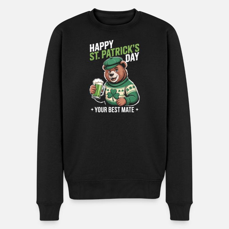 St Patrick's Bär mit Grünem Mantel - Männer Premium Bio Pullover - Schwarz