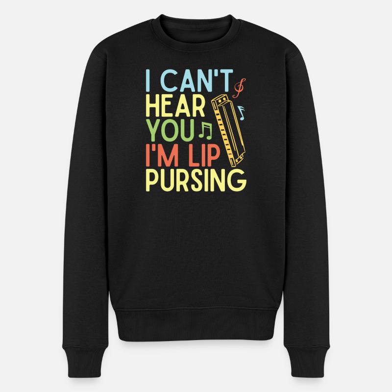 Funny Harmonica Player Lip Pursing Harmonica - Men's Premium Organic Jumper - black