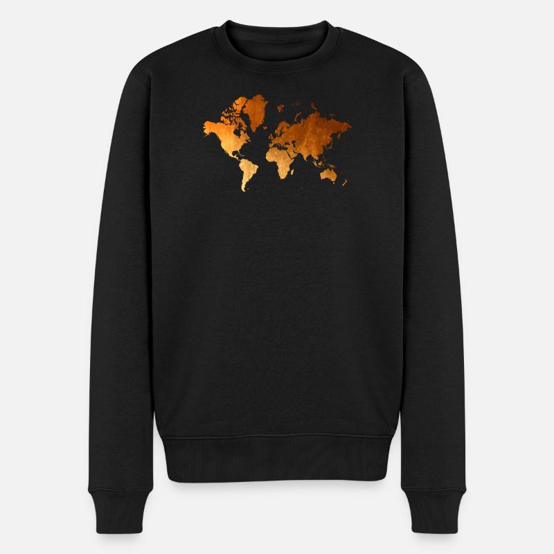 Weltkarte Goldenes Erdendesign - Männer Premium Bio Pullover - Schwarz