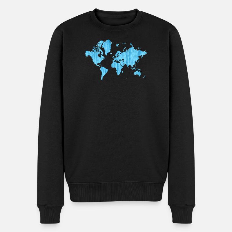 Weltkarte Metallic Blau - Männer Premium Bio Pullover - Schwarz