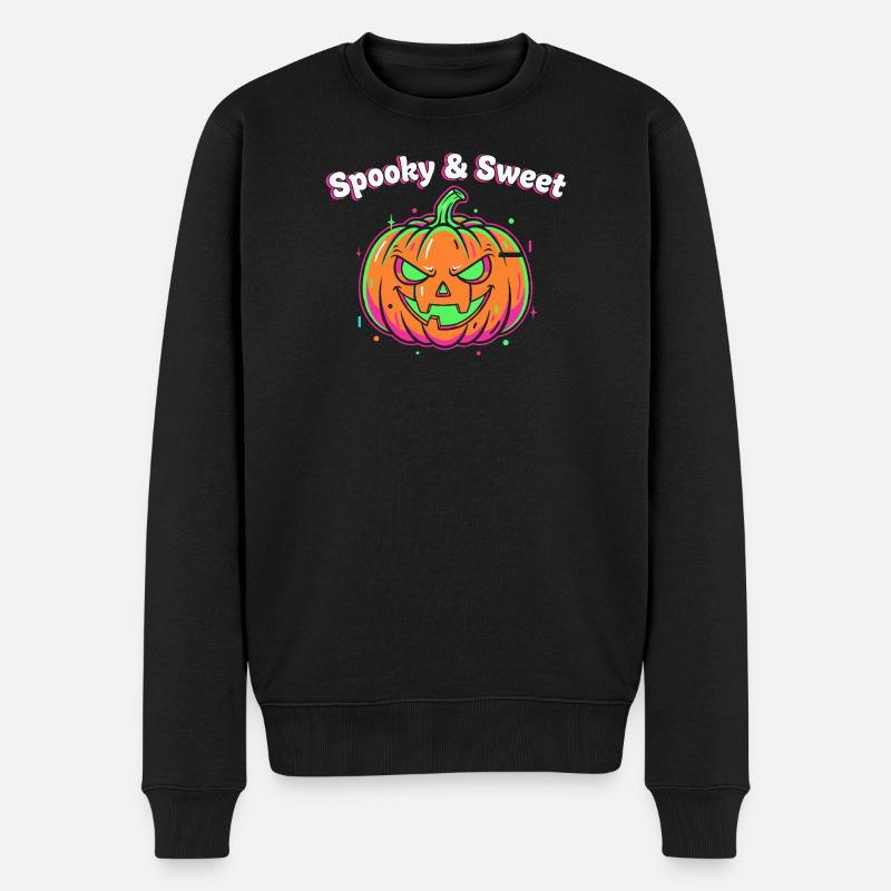 Spooky & Sweet Neon Kürbis - Männer Premium Bio Pullover - Schwarz