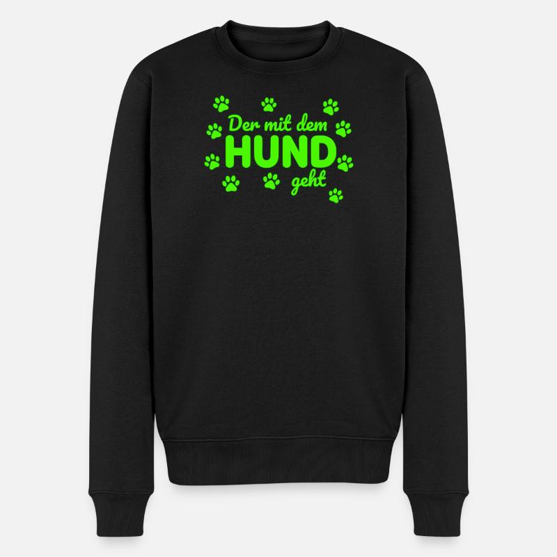 Der mit dem Hund geht Spruch - Männer Premium Bio Pullover - Schwarz