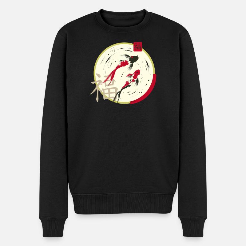Koi Zen Mondkreis Wohlstand - Männer Premium Bio Pullover - Schwarz