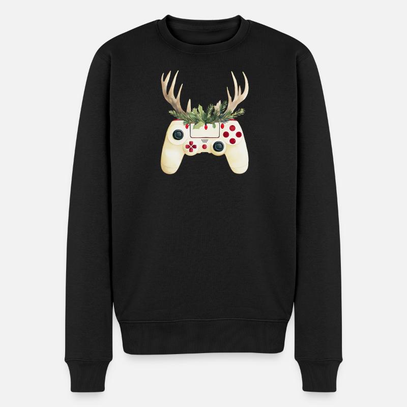 Weihnachtscontroller mit Hirschgeweih - Männer Premium Bio Pullover - Schwarz