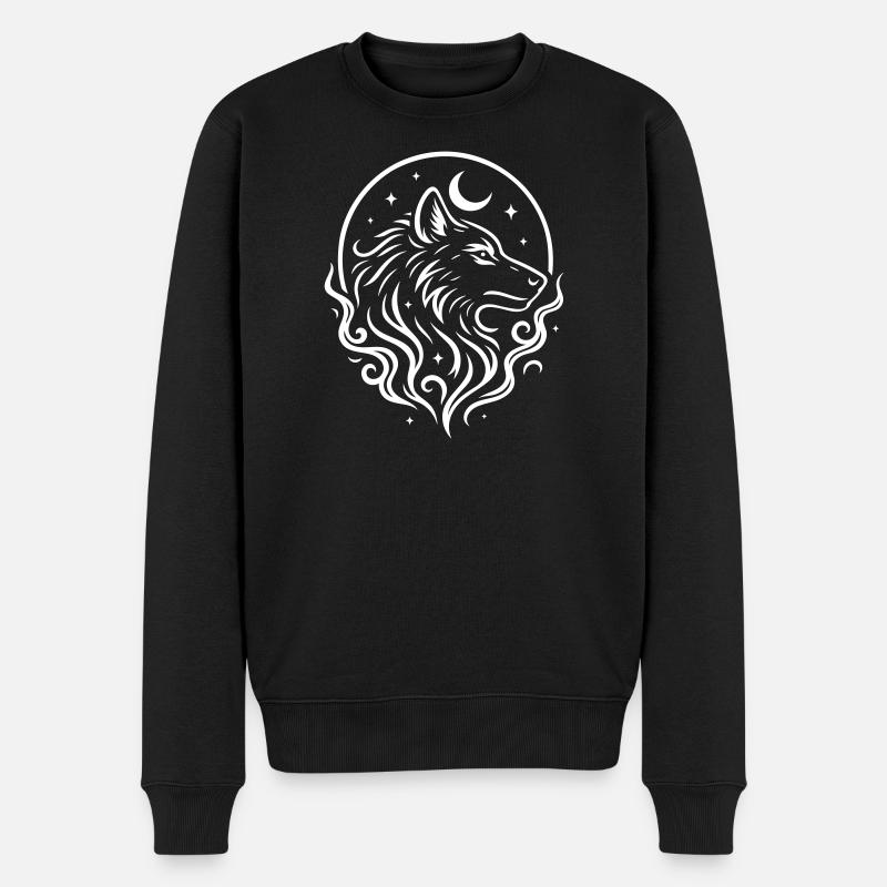 Rauhnächte Mystischer Wolf mit Mond - Männer Premium Bio Pullover - Schwarz