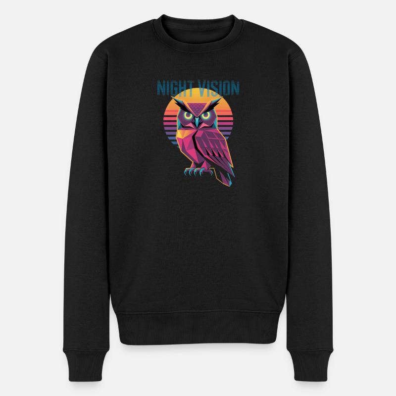 Night Vision Eule Retro Synthwave Sunset - Männer Premium Bio Pullover - Schwarz