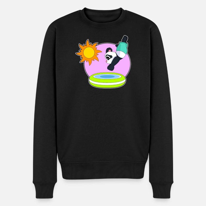 Panda Schwimmen Pool Sommer - Männer Premium Bio Pullover - Schwarz
