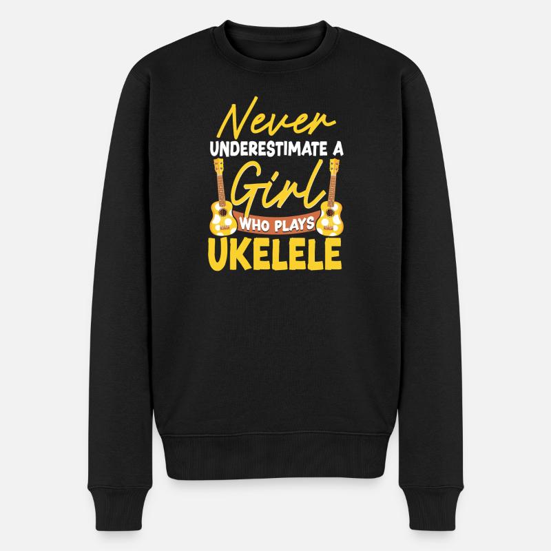 Hawaiian Ukulele Uke Girl Never - Männer Premium Bio Pullover - Schwarz