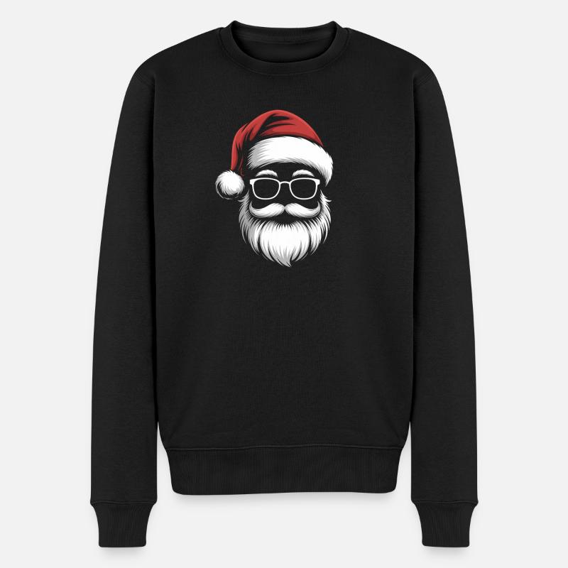 Santa mit Brille und Bart - Männer Premium Bio Pullover - Schwarz