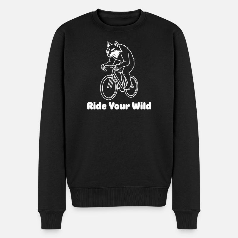 Wolfsradfahrer auf Fahrrad - Männer Premium Bio Pullover - Schwarz