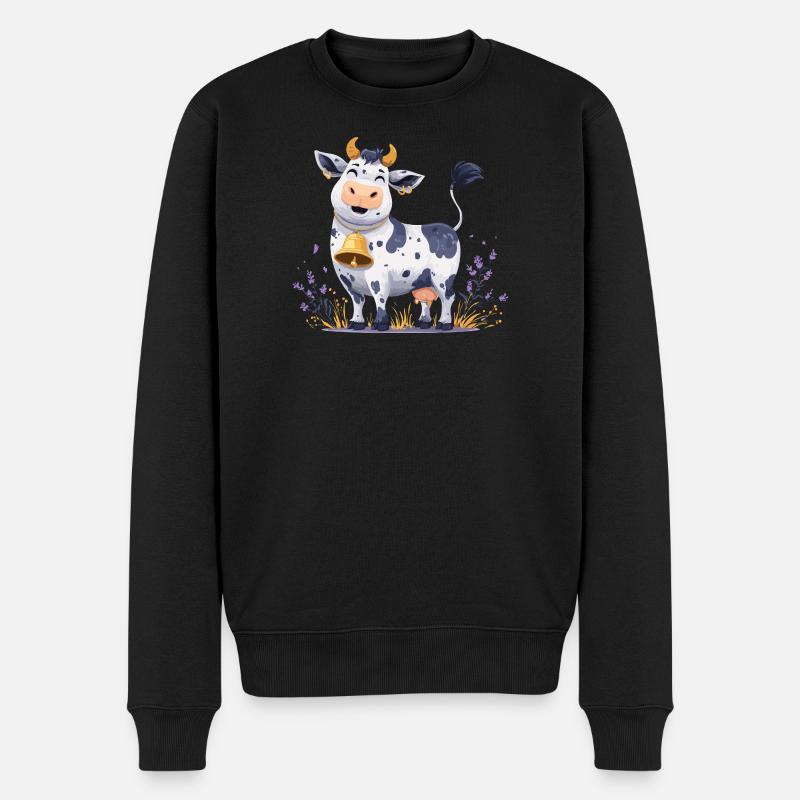 Lustige Kuh mit Glocke - Männer Premium Bio Pullover - Schwarz