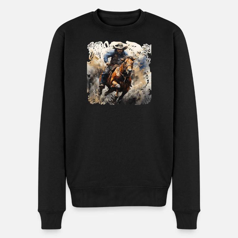 Wildwest Reiter Dynamik-Malstil - Männer Premium Bio Pullover - Schwarz