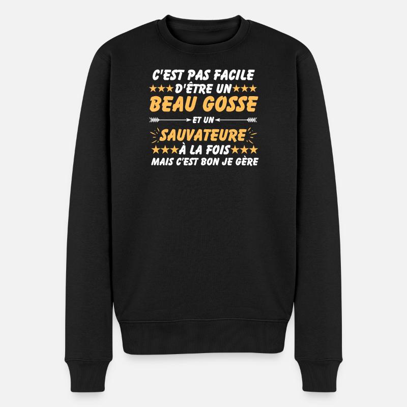 Beau Gosse Sauveteur Humour - Pull Premium bio Homme - noir