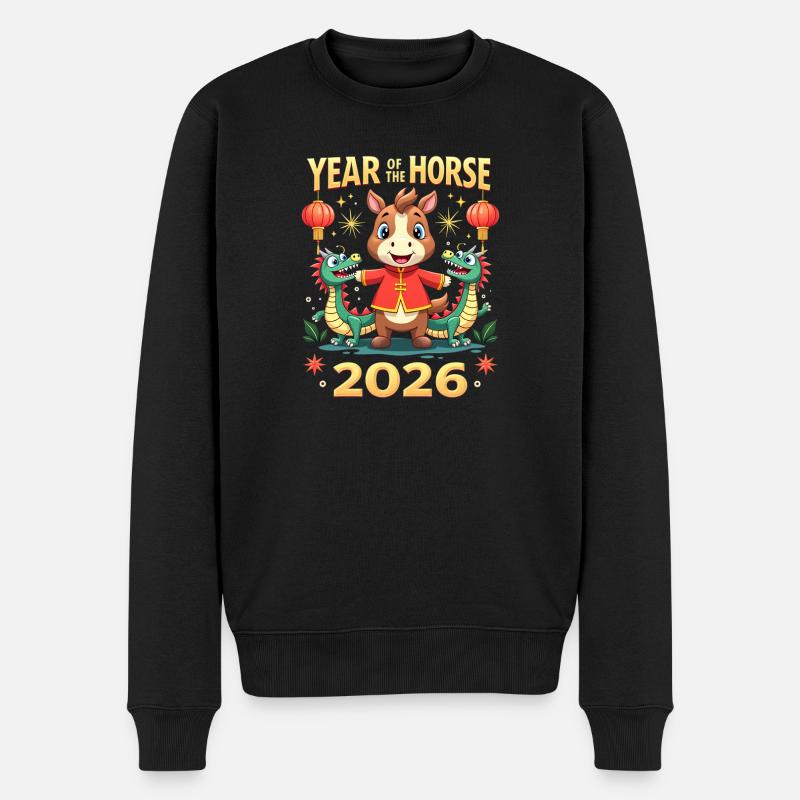 Nouvel An chinois du cheval 2026 - Pull Premium bio Homme - noir