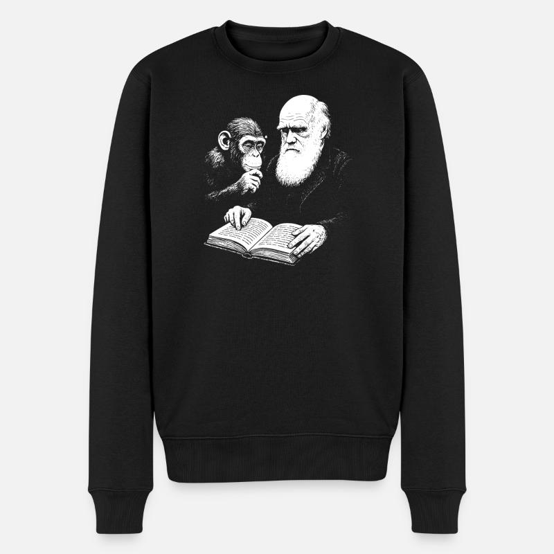 Charles Darwin lernt mit Monkey - Männer Premium Bio Pullover - Schwarz