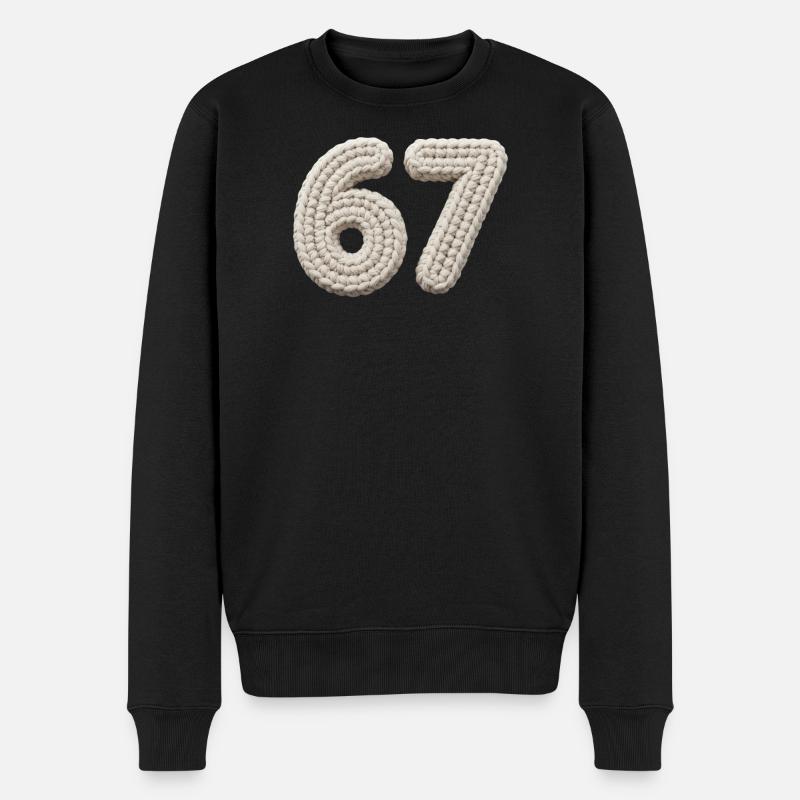 67 Meme – Gestrickte Zahl in Beige - Männer Premium Bio Pullover - Schwarz