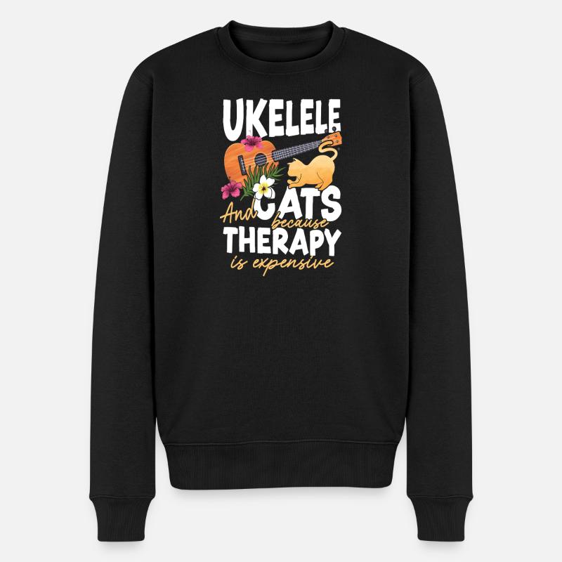 Hawaiian Ukulele Uke Cat Ukulele - Männer Premium Bio Pullover - Schwarz