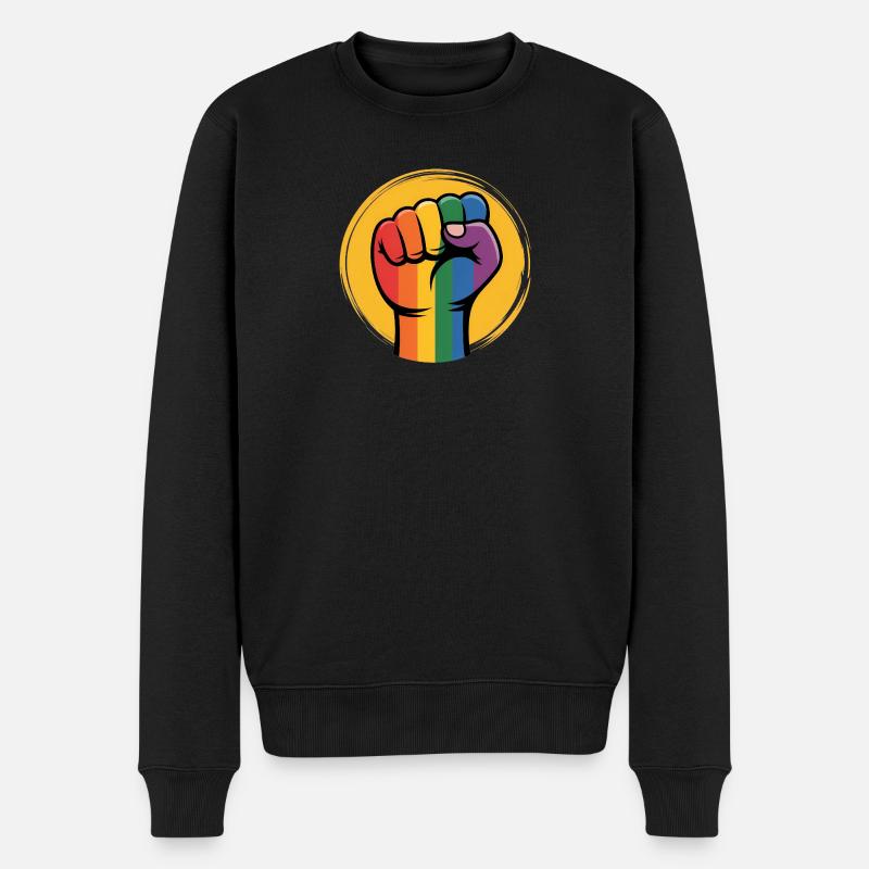 Rainbow Fist Antifa - Gegen Rechts - Männer Premium Bio Pullover - Schwarz