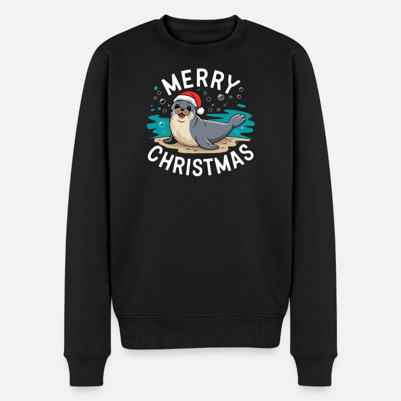 Joyeux Noël Mignon Phoque de Noël - Pull Premium bio Homme - noir