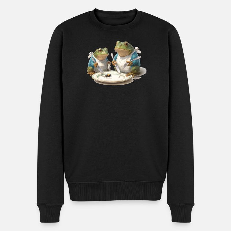 Frosch-Dinner: Fliege am Teller - Männer Premium Bio Pullover - Schwarz
