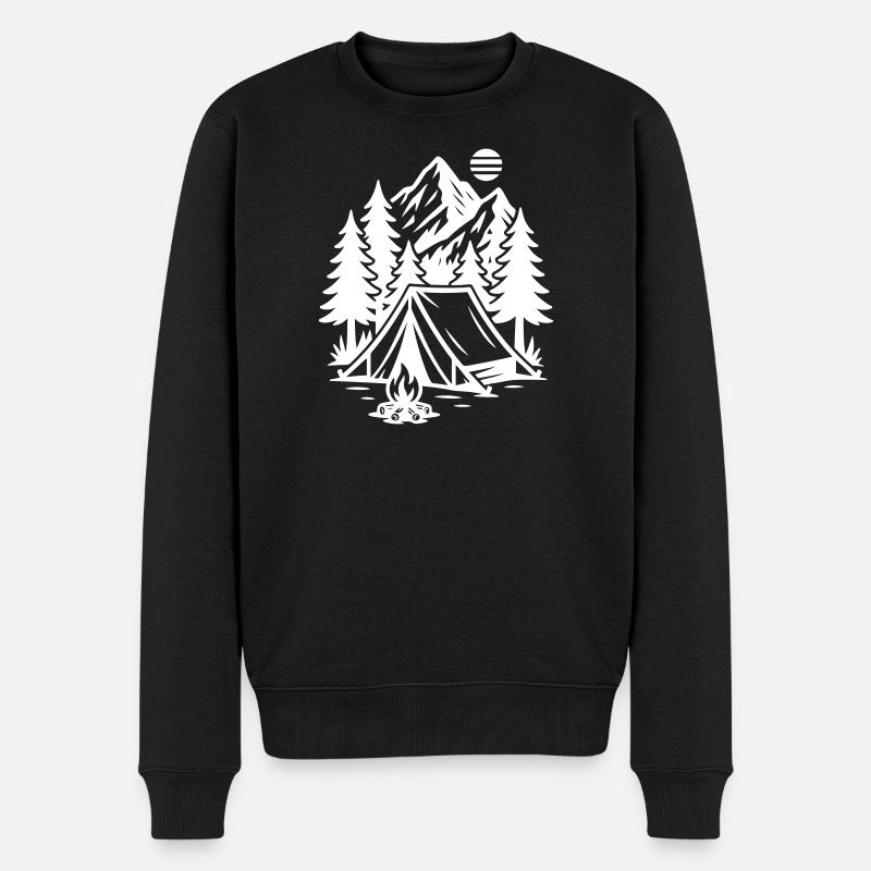 Camping Zelt Berge Wald - Männer Premium Bio Pullover - Schwarz