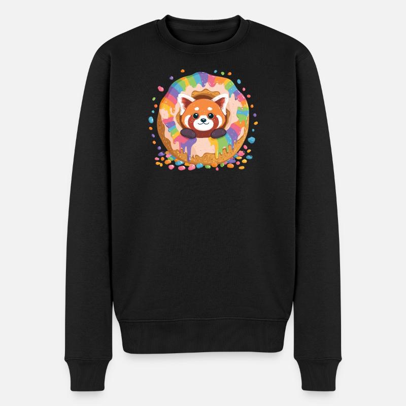 Donut Panda Regenbogen - Männer Premium Bio Pullover - Schwarz