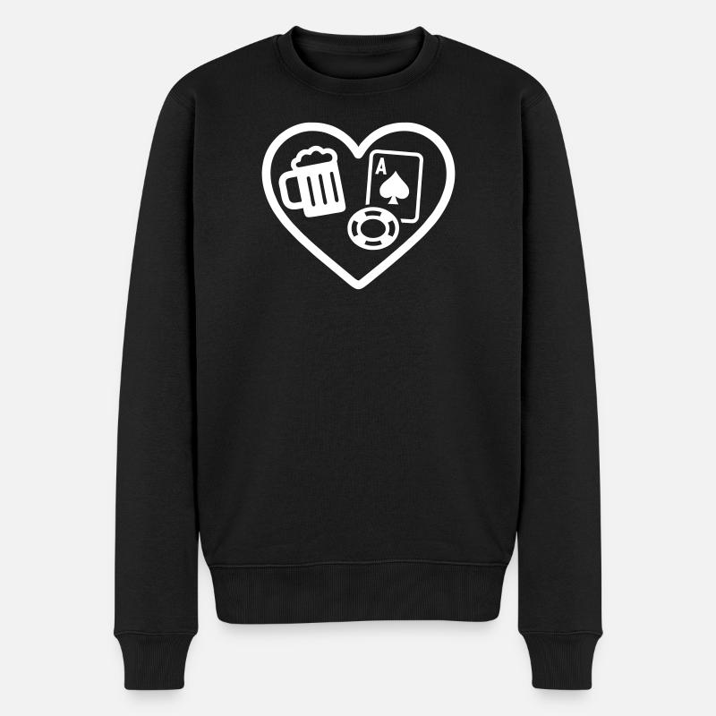 Heart Poker Bier - Männer Premium Bio Pullover - Schwarz