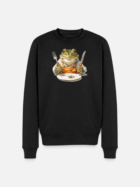 Froschkoch mit Gabel und Messer - Männer Premium Bio Pullover - Schwarz