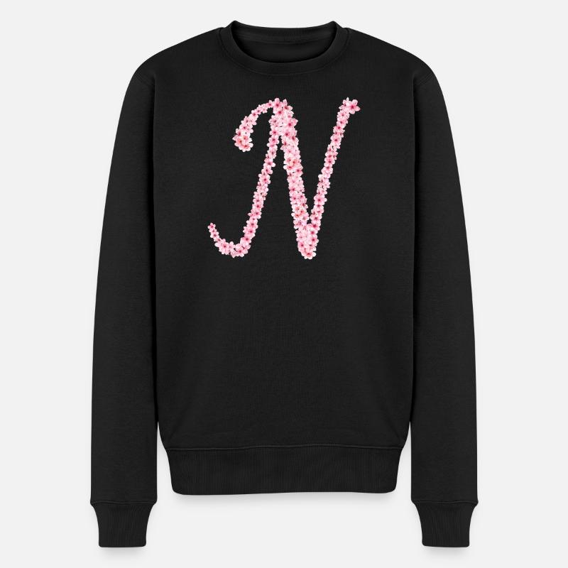 Kirschblüteninitial N - Männer Premium Bio Pullover - Schwarz