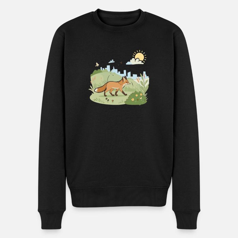 Renard en prairie au soleil - Pull Premium bio Homme - noir