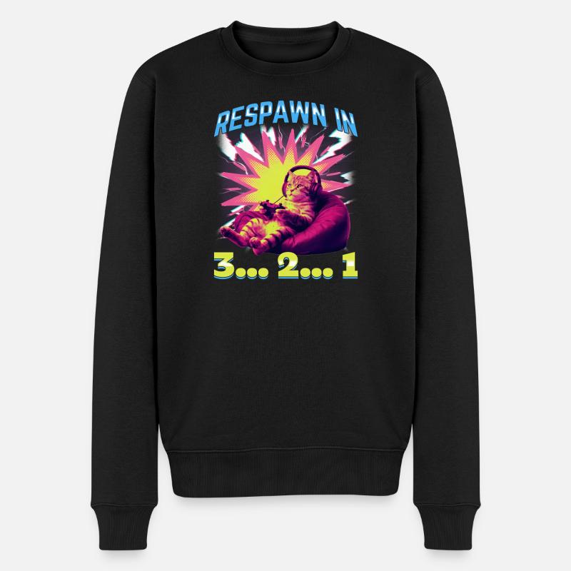 Funny Gaming Gamer Cat - Männer Premium Bio Pullover - Schwarz