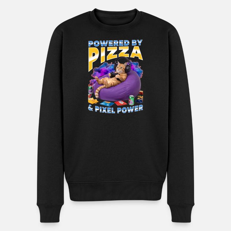 Funny Gaming Gamer Cat - Männer Premium Bio Pullover - Schwarz