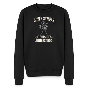 Be Friendly Retro-Kamera aus dem 20. Jahrhundert - Männer Premium Bio Pullover - Schwarz - Vorne - Nico (187cm)