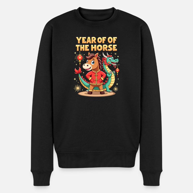 Nouvel An chinois du cheval 2026 - Pull Premium bio Homme - noir
